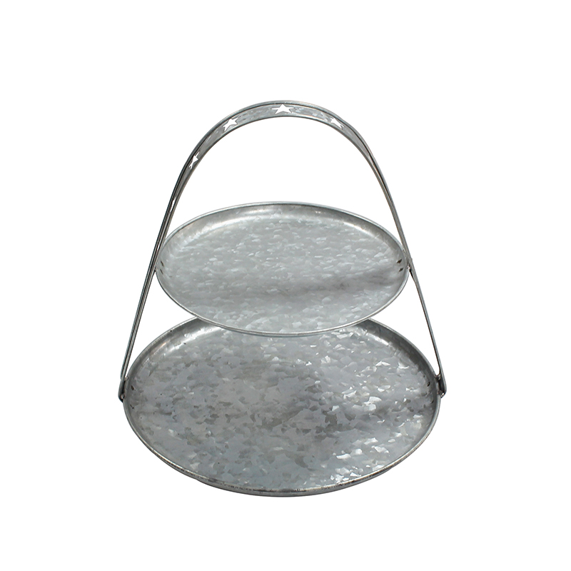 Galvanized metal round serving tray tiered cake stand