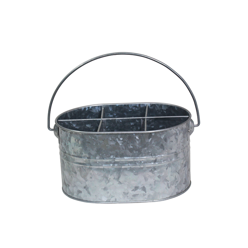 6 compartments galvanized metal wine caddy