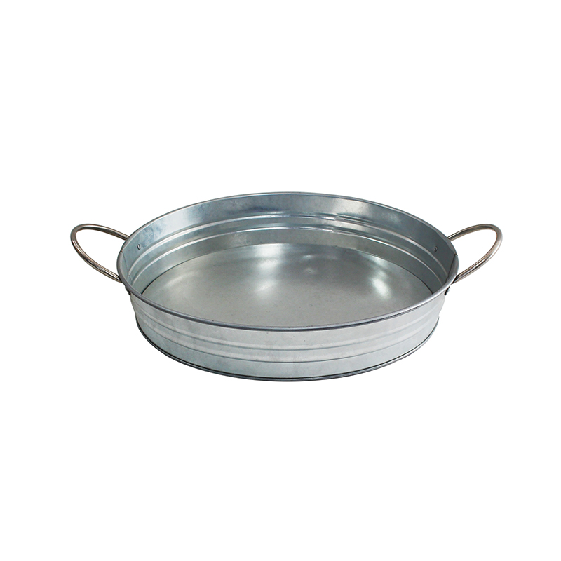Round Galvanized Metal food tray with handles