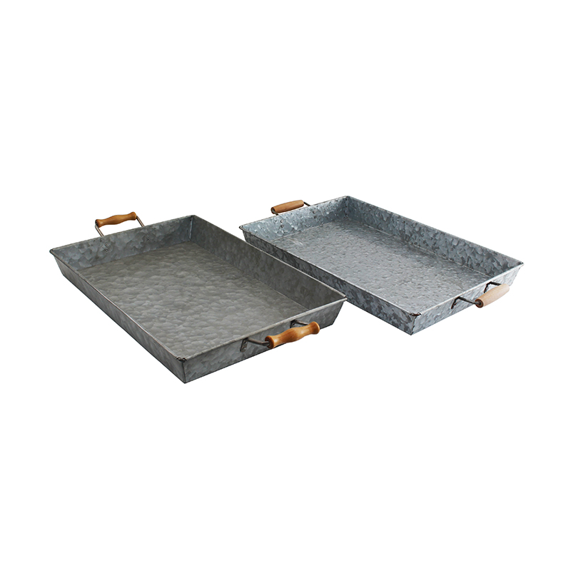 Rectangle Country Rustic Galvanized Zinc Metal kitchen tray with handles 