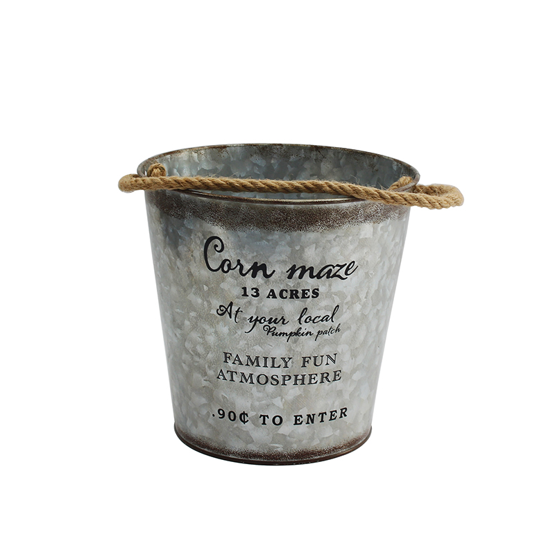 Hemp rope with white iron round wine cooler bucket