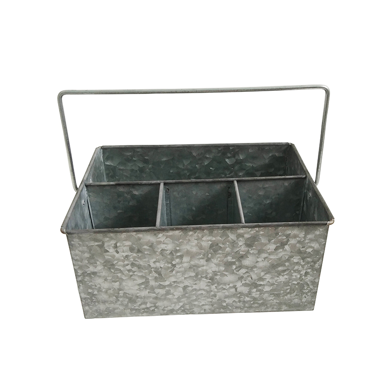 Galvanized Metal Carry Compartment utensil organizer caddy