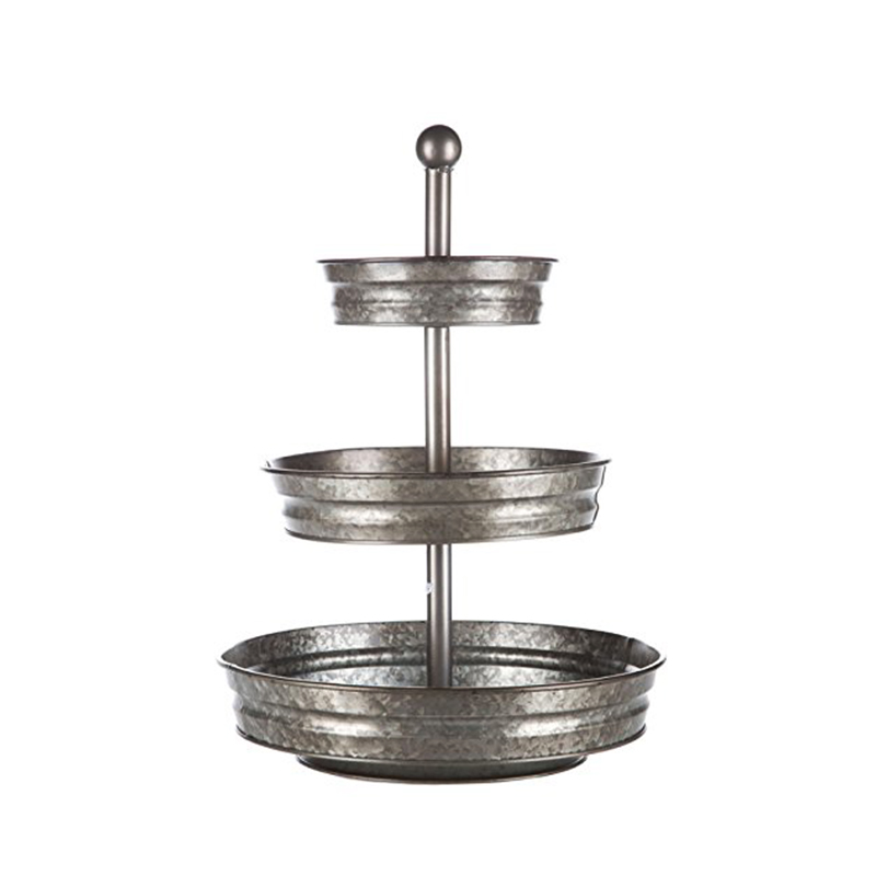 Outdoor Indoor Serveware Galvanized Round Metal 3 Tier Stand 