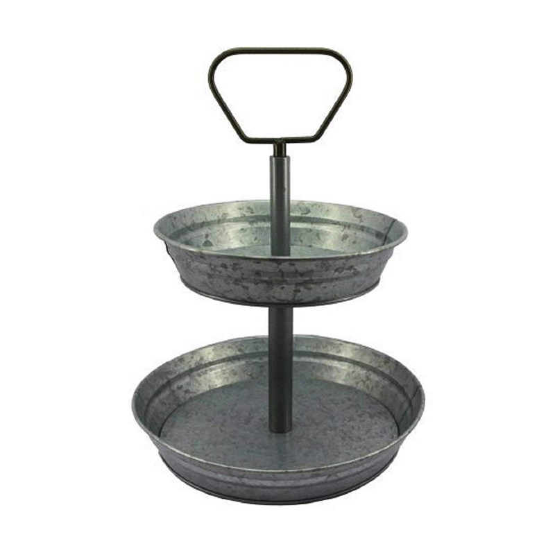 Galvanized Metal 2-Tier Round Stand Serving Tray