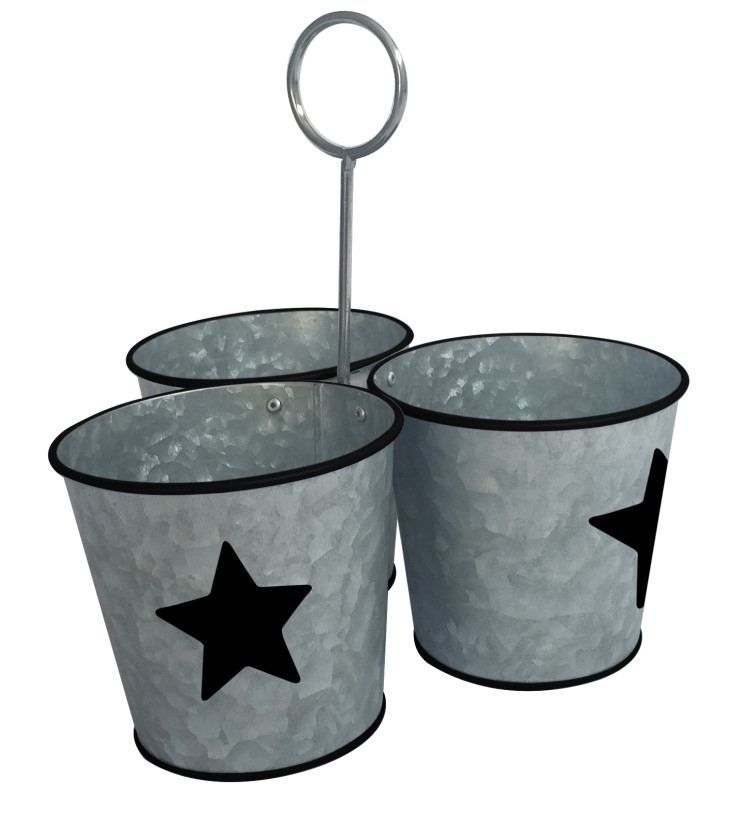 Galvanized Zinc Metal 3pcs Flower Pot Set With Handle 