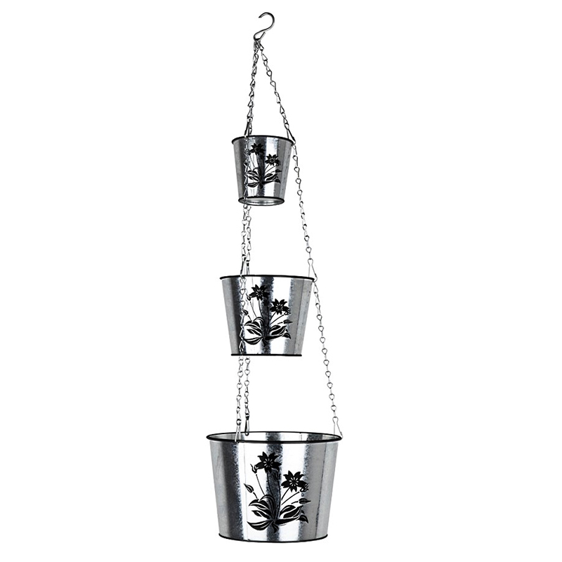 Galvanized Steel Indoor Outdoor 3 Tier Large Hanging Planter