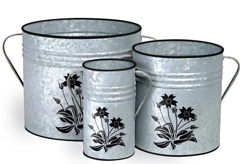 Home Indoor Outdoor Garden Accessories Galvanized Metal 3pcs Planter Pots Set