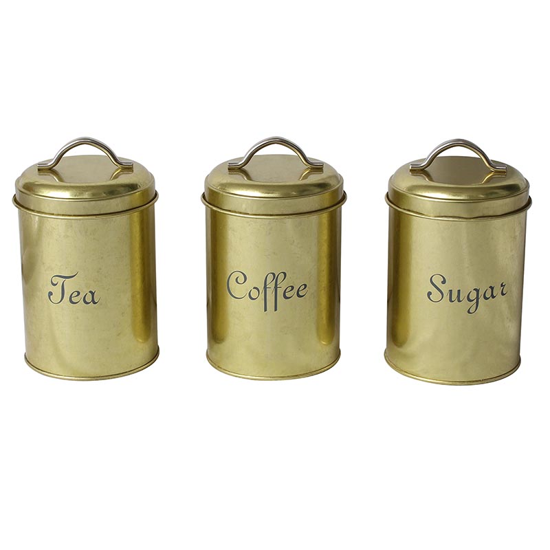 Metal copper finish food grade tea coffee and sugar canisters