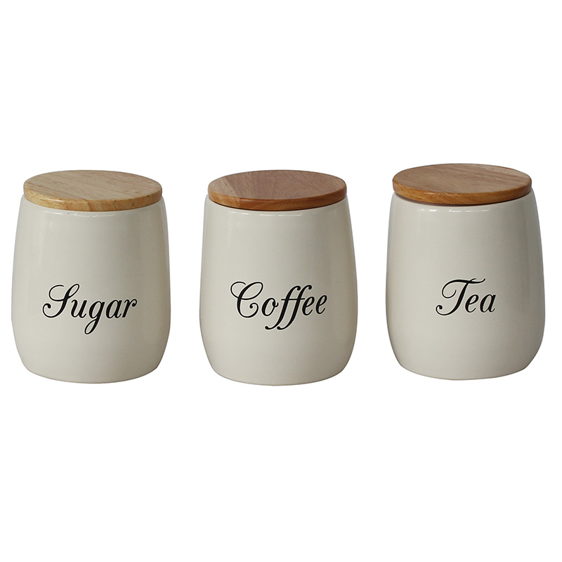 Food Grade Power Coated Metal Cream Set of 3 Tea Coffee Sugar Storage Canisters