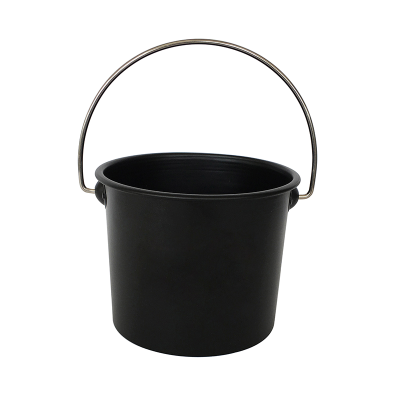 Black metal small party bucket for ice wine storage