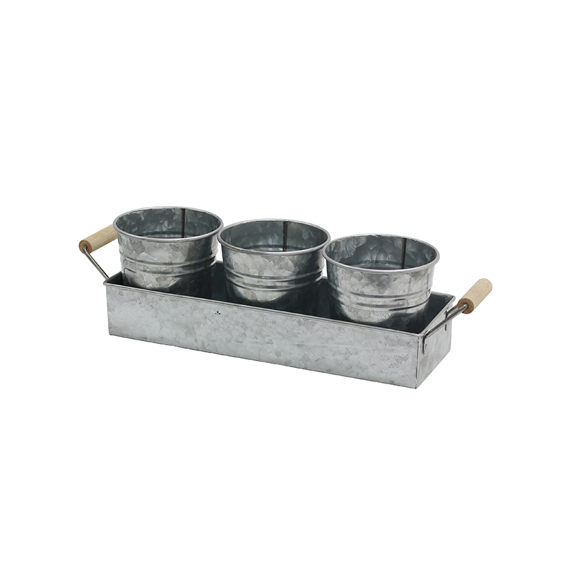 Set of 3 Galvanized Planters and Tray Windowsill Herb Pots