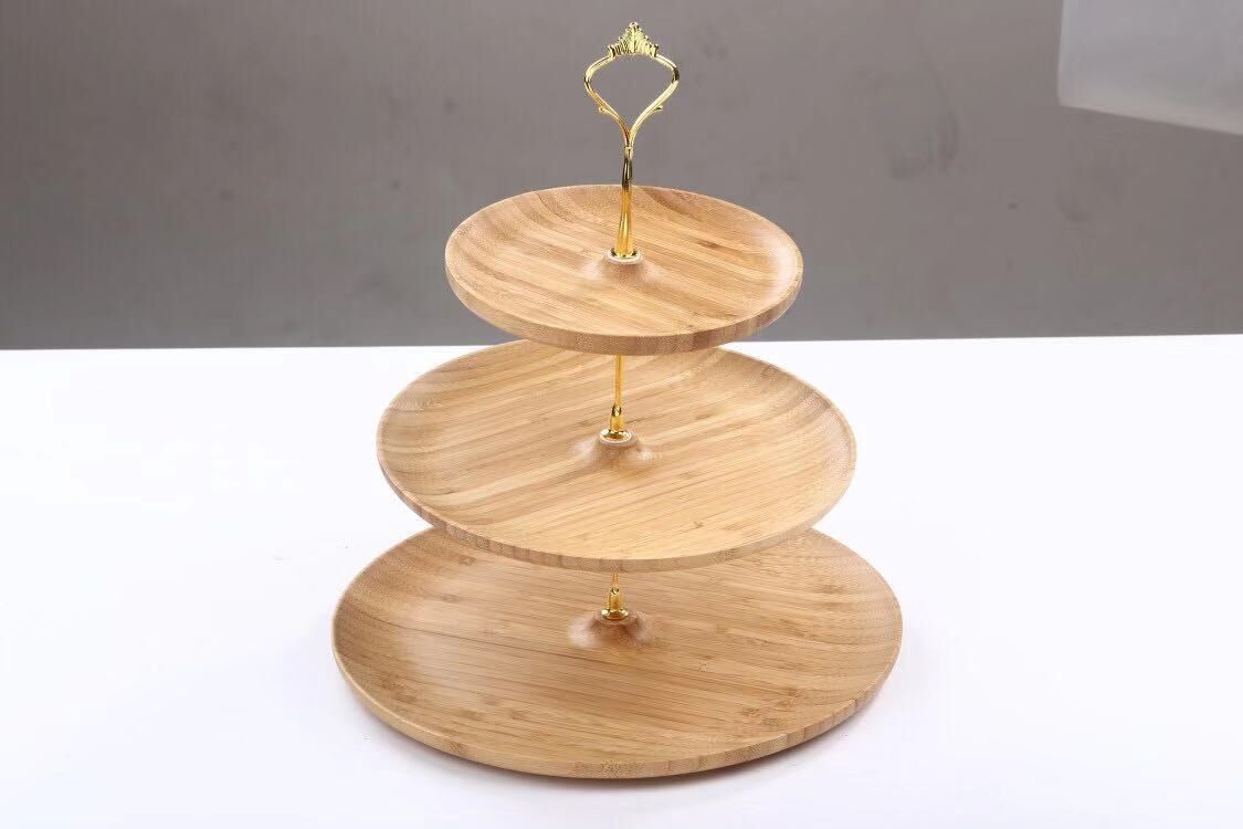 3 tiered wooden Bamboo cake stand for sale