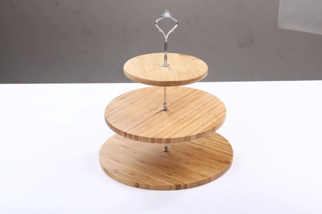 Cheap price Bamboo wedding Cupcake Holder wooden 3 tiered cake stand