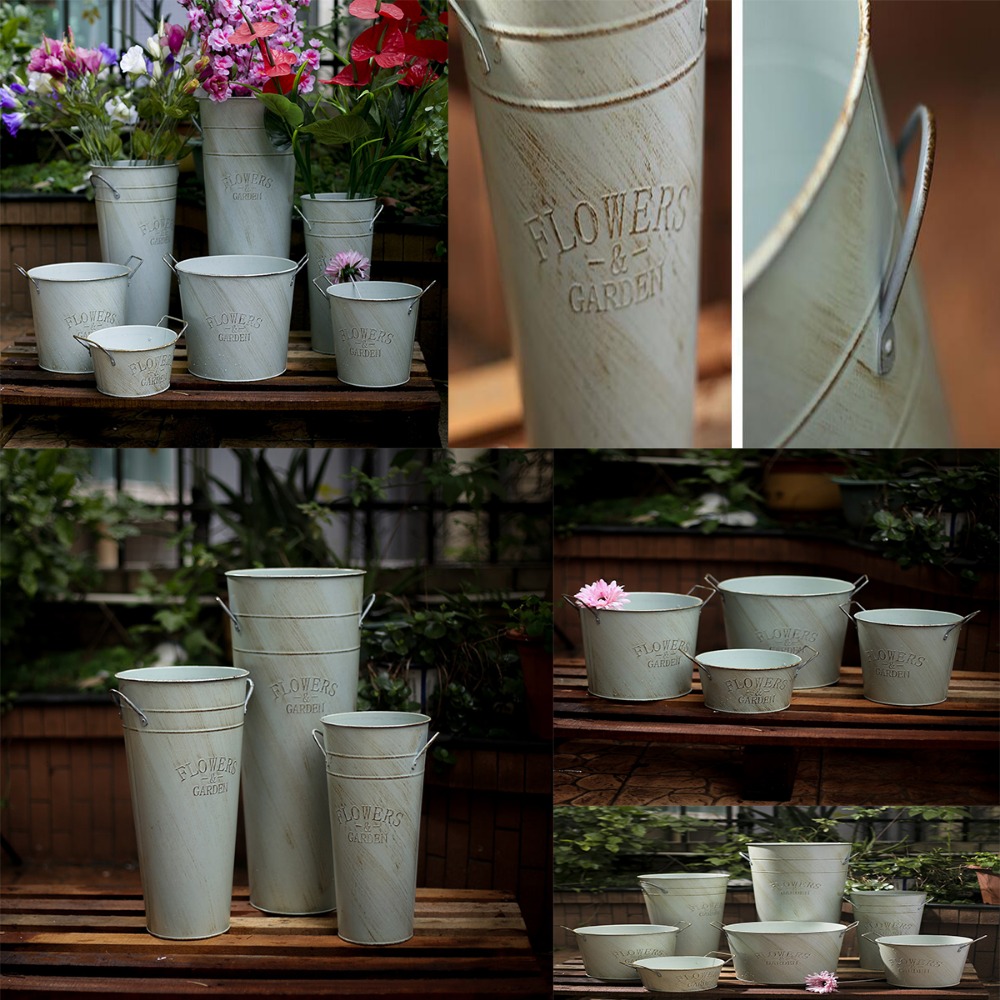 Iron barrel garden flower pots planters flower vases home decor wedding barrels iron pots floor vase metal pot