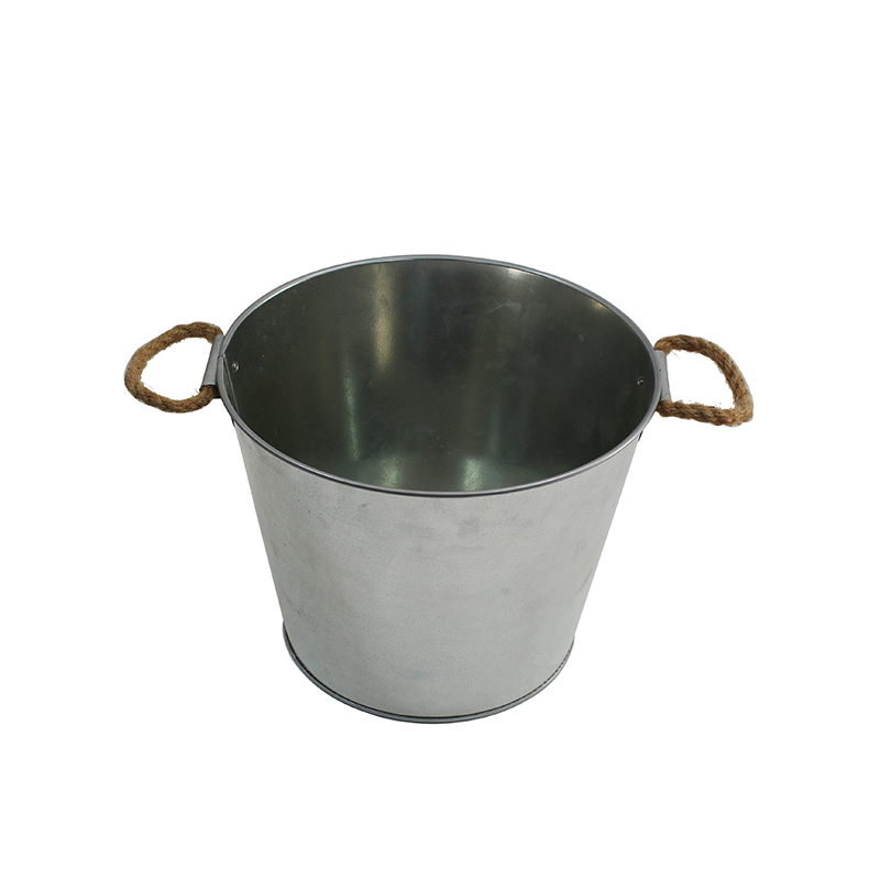 Custom Silk logo printed Galvanized Metal Ice Bucket for Drinks with Rope Handles 