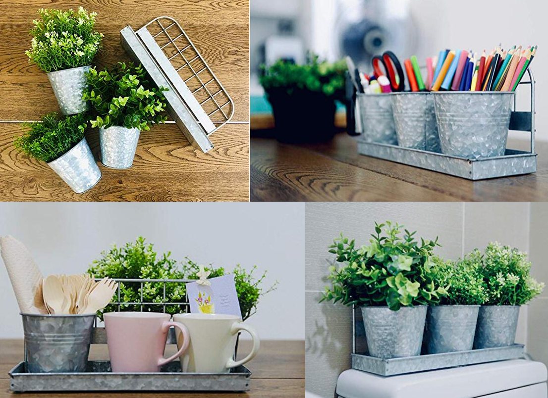 MIF+ Garden Galvanized Planter and Tray Set 