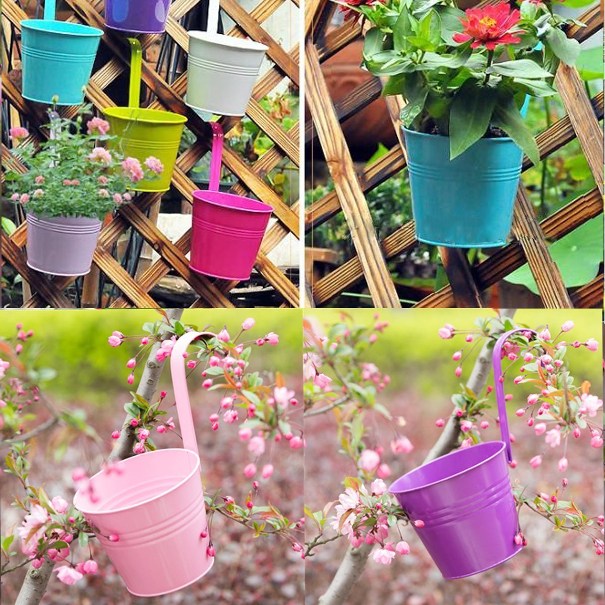  Metal Iron Hanging Flower Pots, Multicolor