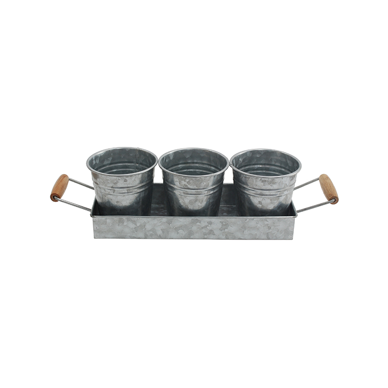 Farmhouse Decor Flower Pot and Tray Set - Vintage Galvanized Windowsill Planter -