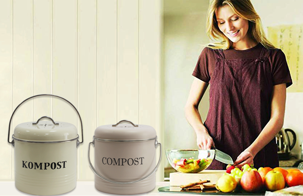 Compost Bin for Kitchen Counter Powder-Coated Carbon Steel | Kitchen Pail with Lid, Trash Keeper Container Bucket, Recycling Caddy