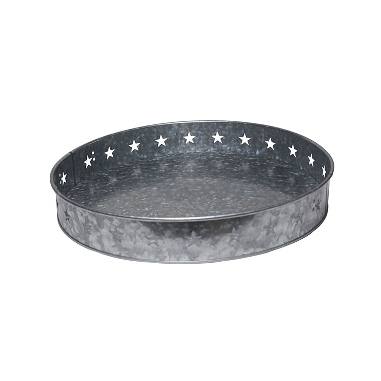 Stars Printed Sliver Round Galvanized Metal Serving Tray for Rustic Home Decor