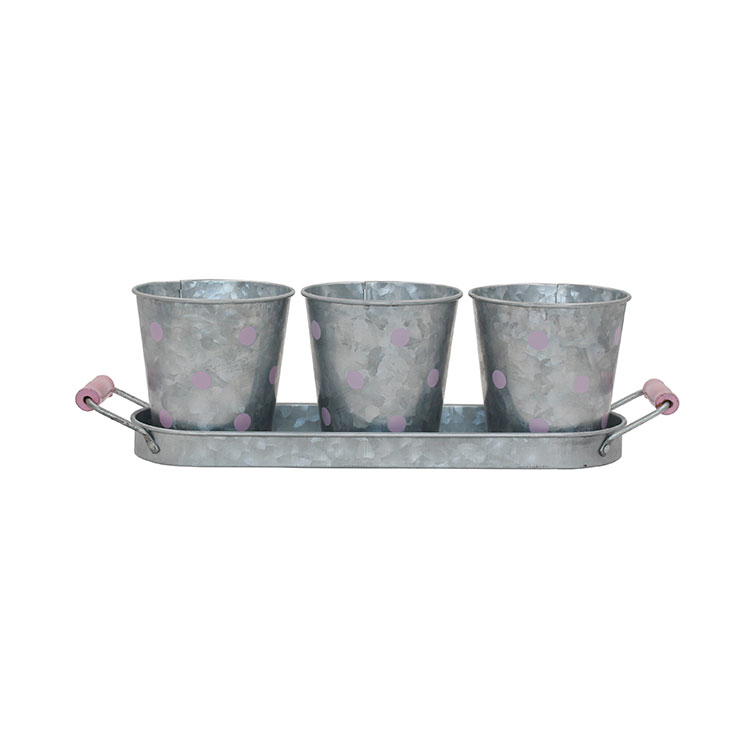 Galvanized Metal Indoor Outdoor Planter Herb Plant Pots With Tray 