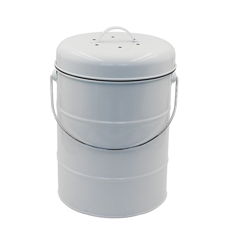 White Metal counter top kitchen compost bin