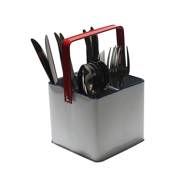 White Cutlery Caddy with Carrying Handle