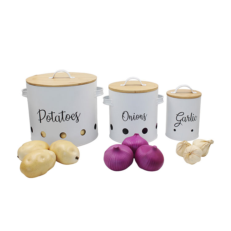 Galvanised Potato Onion and Garlic kitchen food storage containers