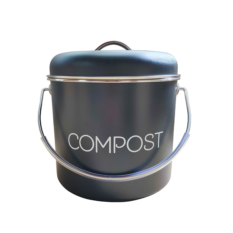 Black galvanized steel small home kitchen compost bin