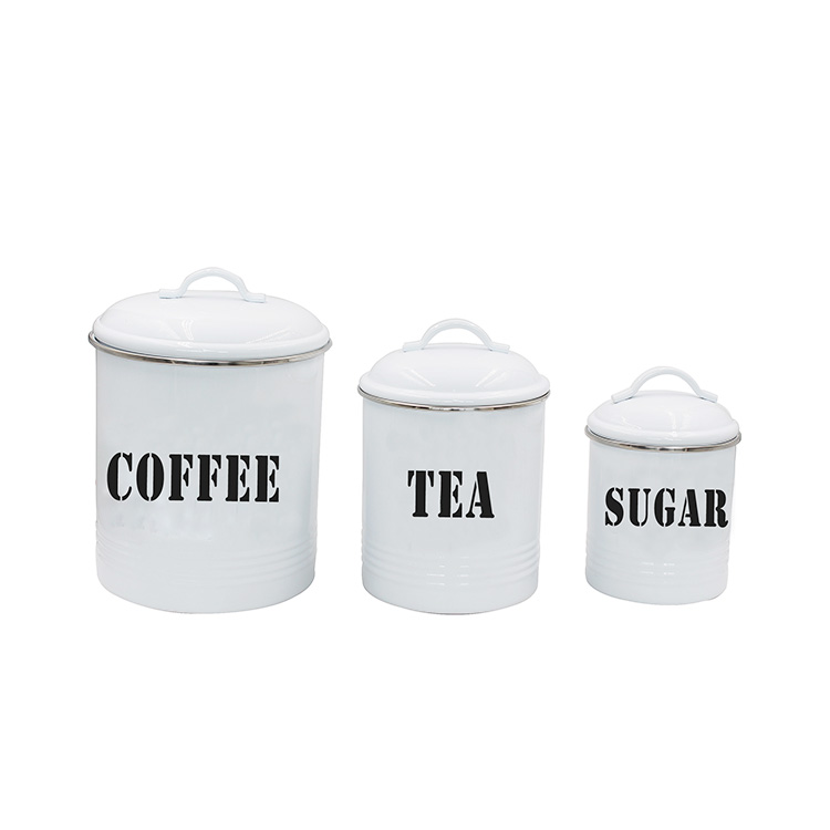 White Farmhouse Metal Kitchen Canister Set For Tea Sugar Coffee