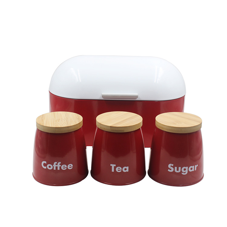 4pc Bread Bin Canister Food Storage Biscuit Jar Tin Tea Coffee Sugar Kitchen Set 