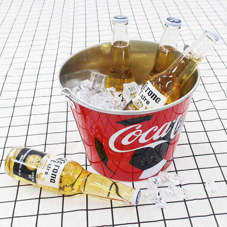 Custom Logo 5qt Round Metal Tin Galvanized Beer Ice Bucket For Parties