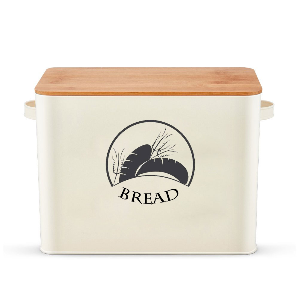 Farmhouse Metal Bread Storage Container Organizer Bread Box with Bamboo Lid for Kitchen Countertop