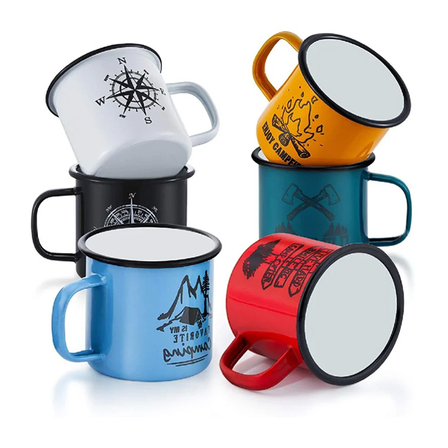 Enamel Camping Mug Colourful Metal Coffee Tea Cups Mugs for Travel