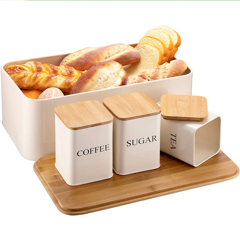 Large Bread Box and 3 Piece Sugar Tea Coffee Containers Sets