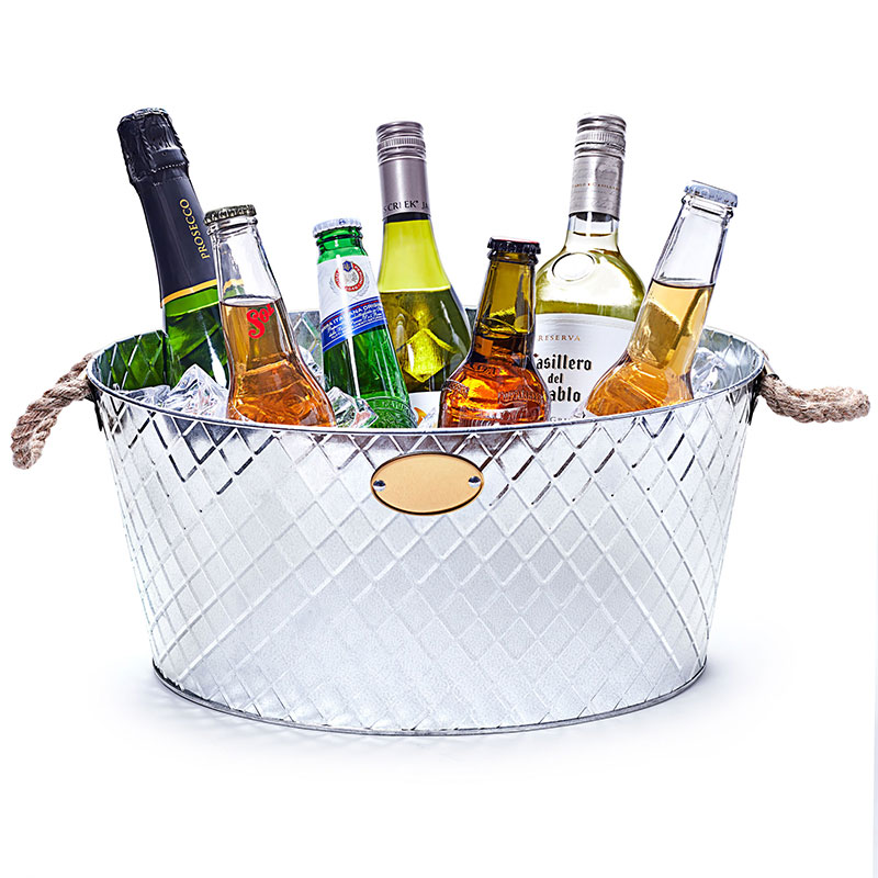 Oval Drinks Bucket Galvanized Beverage Tub Multifunctional Ice Bucket with Rope H