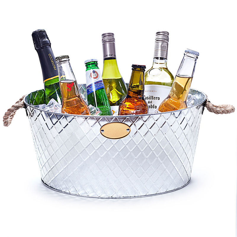 Oval Drinks Bucket Galvanized Beverage Tub Multifunctional Ice Bucket with Rope Handles