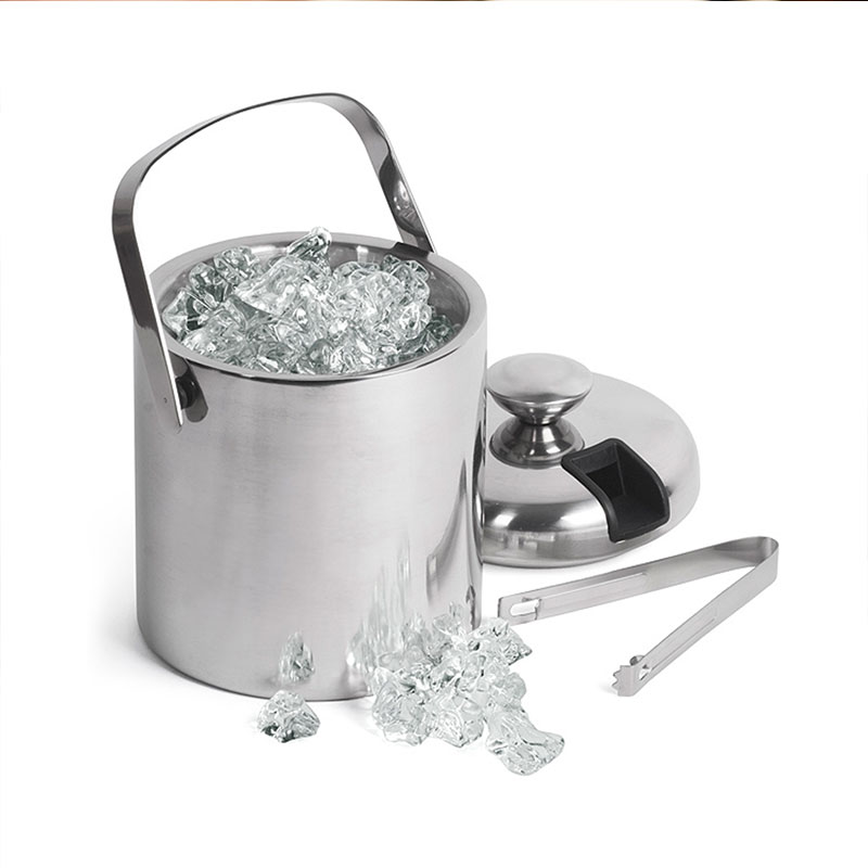 Stainless Steel Double Walled Ice Bucket With Tongs Inside Lid
