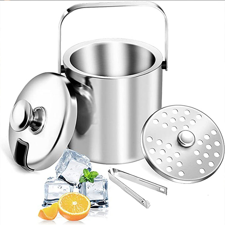 Kitchen Dining Bar Metal Double Wall Insulated Ice Bucket Stainless Steel Wine Champagne Cooler Bucket With Lid
