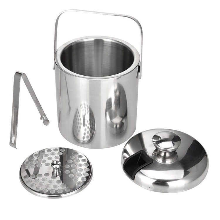 304 Stainless Steel Silver Double-layer Insulation Ice Bucket Wine Bucket Champag