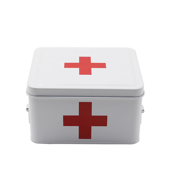 White Metal Vintage First aid Box First Aid Medicine Supplies Bin Home Medicine Tin Medicine Storage Box