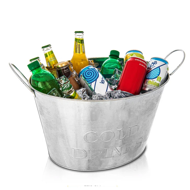 Oval Chill Wine Beer Ice Bucket Galvanized Metal Drink Cooler Beverage Tub for Ho