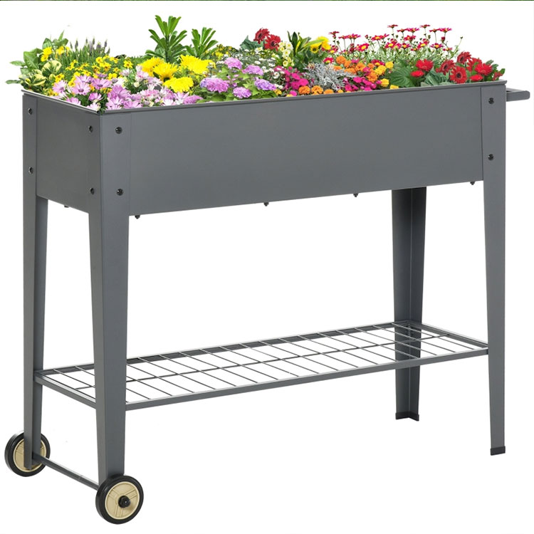 Outdoor Mobile Galvanized Metal Elevated Outdoor Planter Box Raised Garden Bed wi