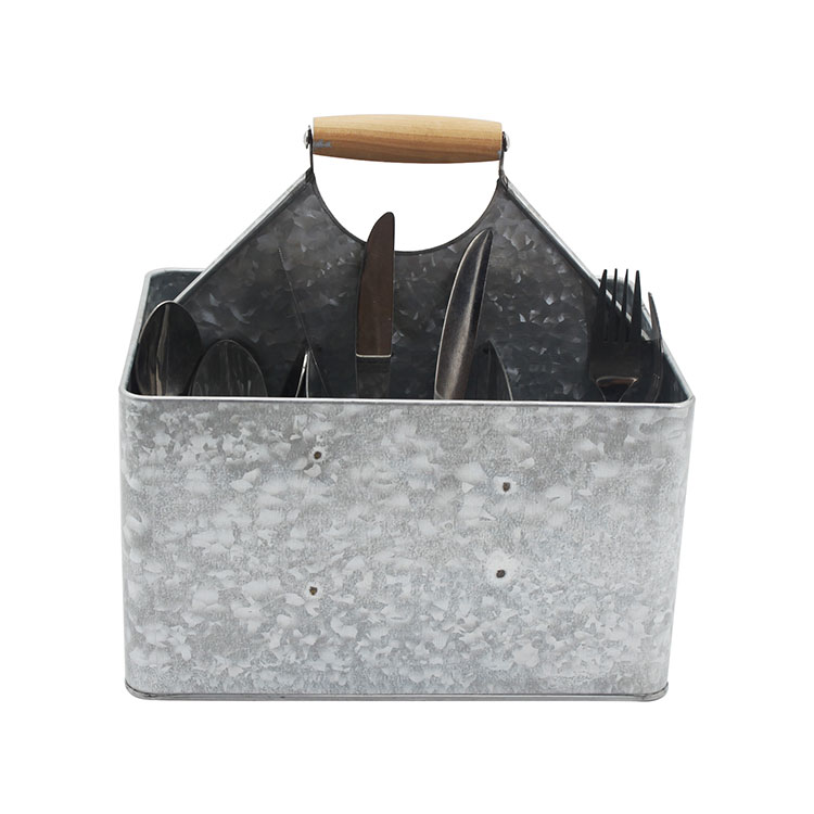 Galvanized Flatware Utensil Caddy Organizer for Kitchen Countertop 5 Compartments Indoor Outdoor Picnic Utensil Holder