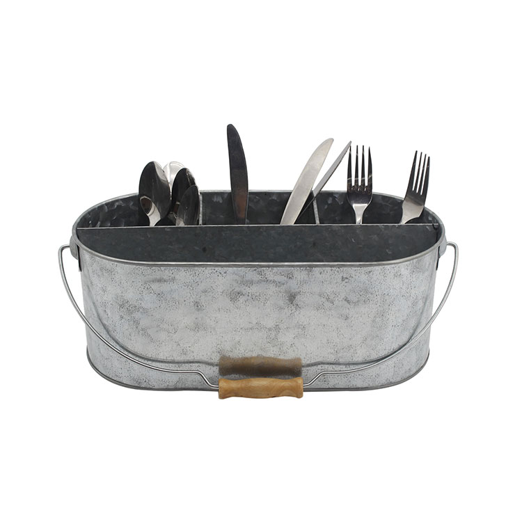 Farmhouse Galvanized Kitchen Organizer Countertop Utensil Caddy For Parties for Napkins Plates Cutlery Flatware