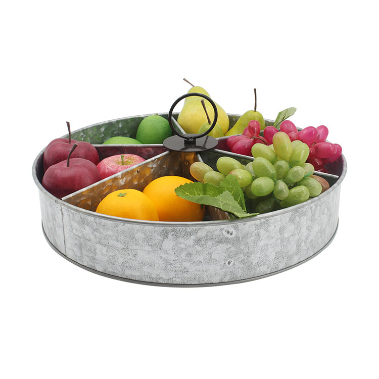 Farmhouse Galvanized Round Metal Tray 6 grid rotation Serving Tray for Kitchen Di
