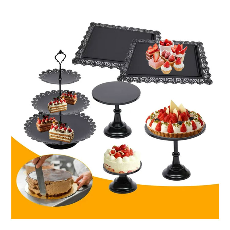 5pcs Cake Stand Set Black Iron Round Cupcake Tower Dessert Table Display Set for 