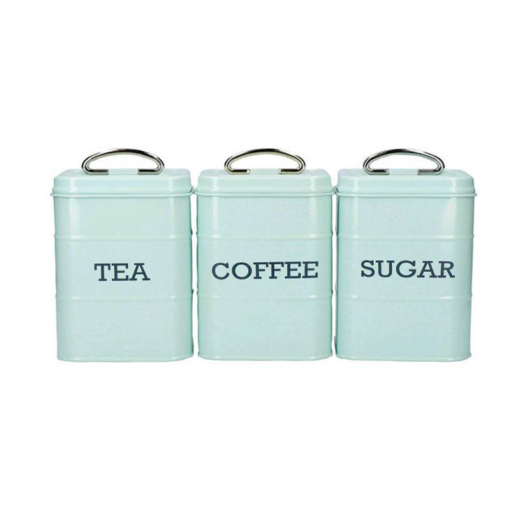 Farmhouse Style Decor Vintage Blue Metal Kitchen Jars Food Storage Container Set Tea Coffee Sugar Canisters Set