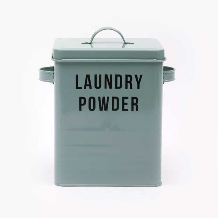 Set Of 2 Enamel Coated Metal Laundry Powder Storage Tins – Airtight Lidded Tins, Grey