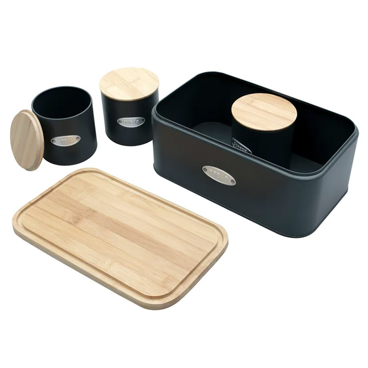 Galvanized Metal Bread Box And Coffee Sugar Tea Canister Set Kitchen Bread Storag